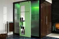 Cabine de sauna en verre et placage Weng� - �clairage led vert