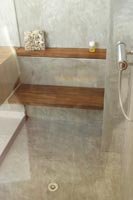 Banc de douche rabattable et �tag�re en Teck massif