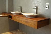 Plan double vasque en Teck suspendu sur mesure