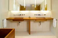 Plan double vasque en Teck avec deux vasques en bois